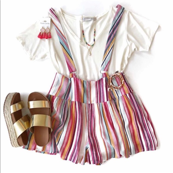 Main Strip Pants - Rainbow overall romper, size Medium, from boutique